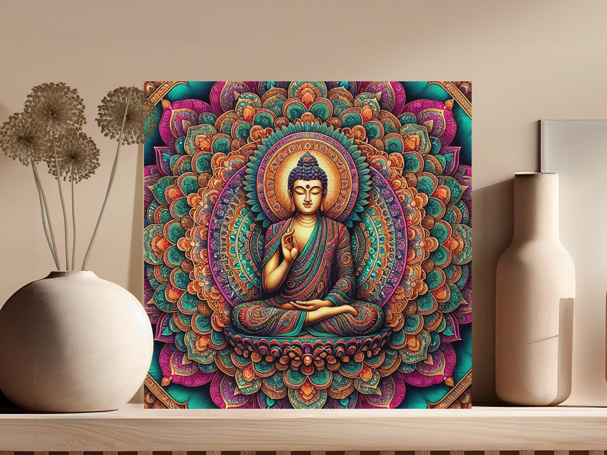 Buddha Canvas Art: Colorful Mandala, Zen Meditation Decor - Etsy
