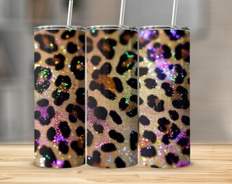 Seamless Leopard Print 20oz Tumbler Wrap Glitter, Leopard Glitter Tumbler Wrap, Glitter Leopard Print Tumbler Template