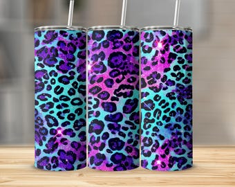 Seamless Leopard Print 20oz Tumbler Wrap Glitter, Colorful Tumbler Design for DIY Crafts, Digital Download