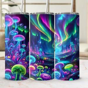Northern Lights Tumbler Wrap: Seamless Neon Fantasy Scene (Digital Download) image 3