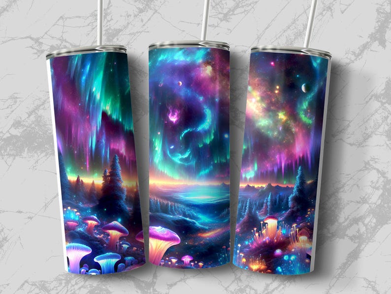 Aurora Borealis Tumbler Wrap: naadloos Galaxy-ontwerp (digitale download) afbeelding 4