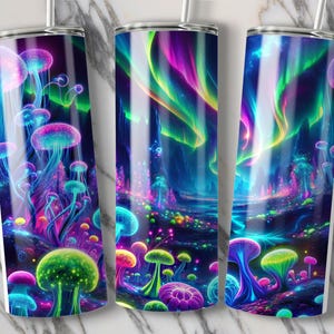 Northern Lights Tumbler Wrap: Seamless Neon Fantasy Scene (Digital Download) image 5