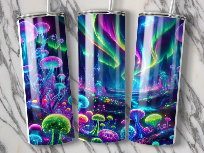 Northern Lights Tumbler Wrap: Seamless Neon Fantasy Scene (Digital Download) image 5