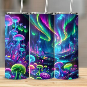Northern Lights Tumbler Wrap: Seamless Neon Fantasy Scene (Digital Download) image 2