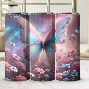 3D Butterfly Floral 20oz Tumbler Wrap, Seamless Glitter Tumbler Wrap, Digital Download Tumbler Design, Cute Butterfly Tumbler Art