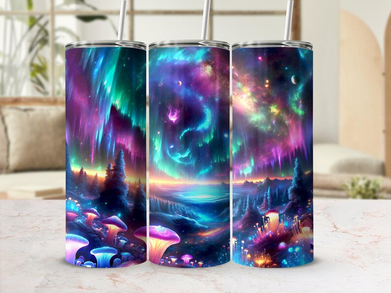 Aurora Borealis Tumbler Wrap: naadloos Galaxy-ontwerp (digitale download) afbeelding 3