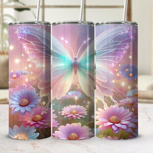 3D Butterfly Floral Tumbler Wrap Seamless Glitter 20oz Sublimation Design Digital Download Butterfly Flowers