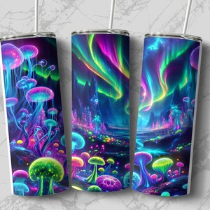 Northern Lights Tumbler Wrap: Seamless Neon Fantasy Scene (Digital Download) image 4