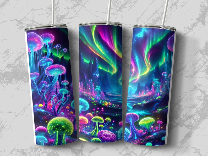 Northern Lights Tumbler Wrap: Seamless Neon Fantasy Scene (Digital Download) image 4