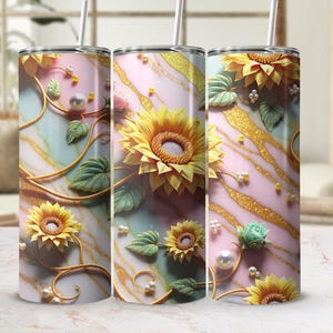 Seamless 3D Sunflower 20oz Tumbler Wraps, Straight and Tapered, Glitter Sunflowers, Digital Download, DIY Tumbler Wraps