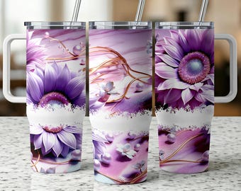 Purple Sunflower Tumbler Wrap, Floral Sublimation Design (Digital Download)