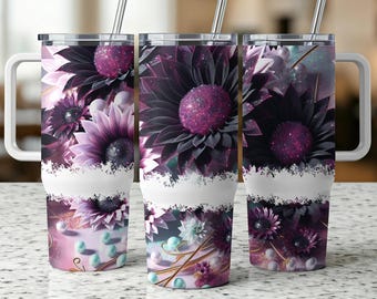 Purple Sunflower Tumbler Wrap, Floral Sublimation Design (Digital Download)
