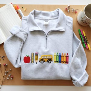 Embroidered Apple Teacher Zip Sweatshirt: Back To School Gift