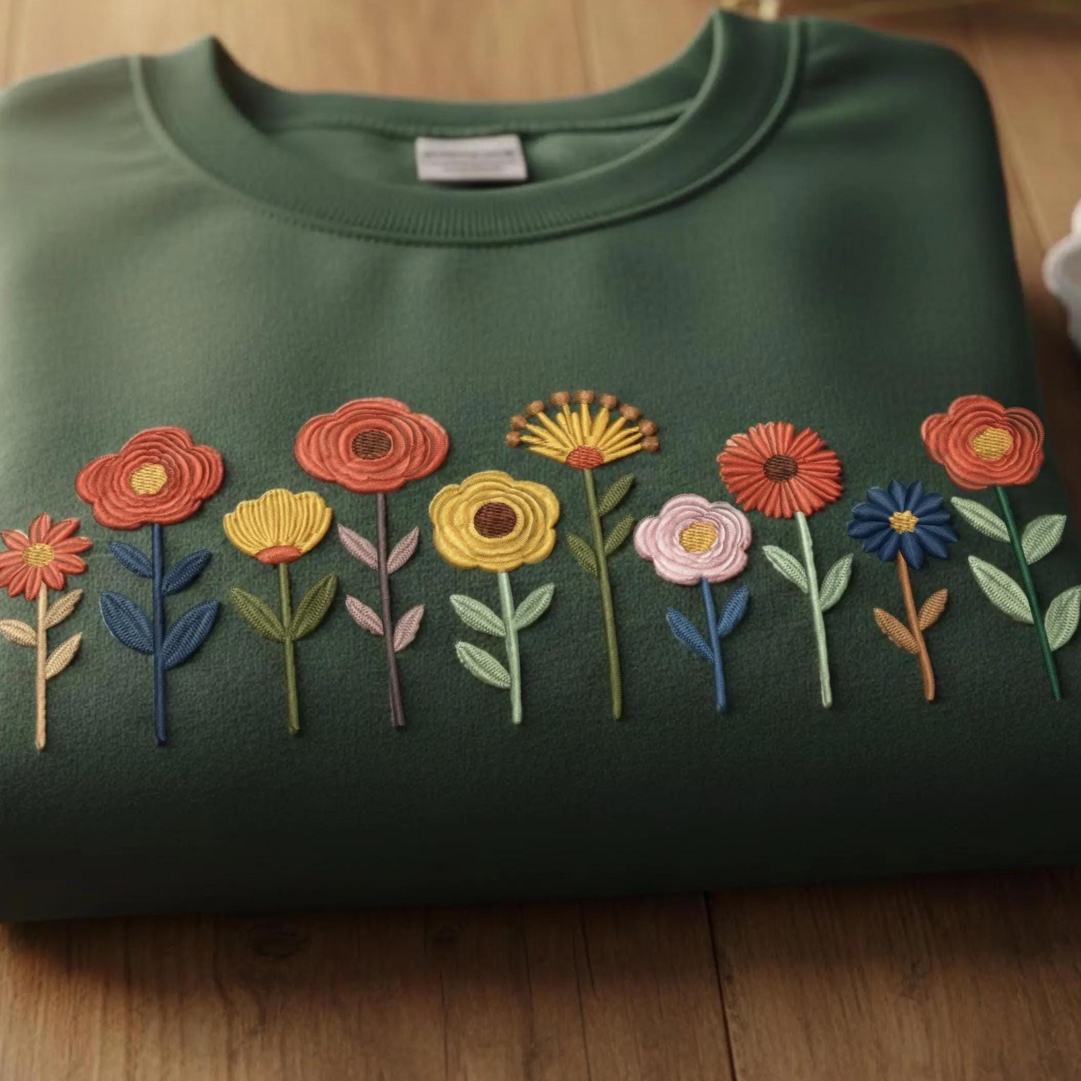 Embroidered Wildflower Sweatshirt, Comfort Colors Floral Crewneck, USA ...