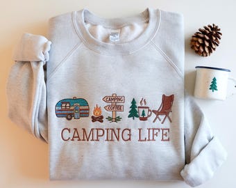 Embroidered Camping Life Sweatshirt: Outdoorsy Gift