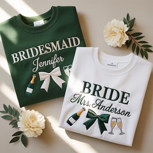 Embroidered Custom Bride Bridesmaid Sweatshirt, Bridal Party Gift, Wedding Day Getting Ready, Trendy Bachelorette Merch, Group Matching Tee