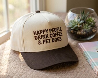 Gorra de camionero bordada con café y perros, gorra para amantes del café, gorra para amantes de los perros, regalo para amantes del café y los perros, gorra linda con perro y café