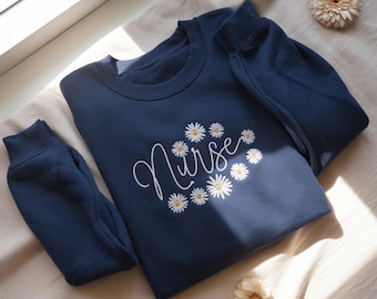 Embroidered Floral Nurse Sweatshirt, RN Gift