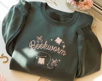 Bluza z haftem „Książkowy”: zabawny okrągły dekolt z motywem czytania, prezent dla miłośnika książek