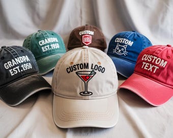 Custom Embroidered Cotton Cap: Personalized Text, Logo - Gift for Bride, Dad