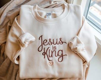 Jesus Is King Embroidered Sweatshirt: Boho Christian Apparel