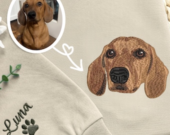 Embroidered Dachshund Sweatshirt, Custom Pet Portrait, Dog Memorial Gift