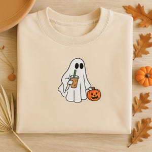 Cute Spooky Coffee Sweatshirt, Womens Ghost Sweatshirt, Spooky Season, Fall Coffee Lover Shirt, Halloween Party Shirt, Fall Graphic Shirt