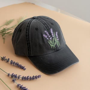 Embroidered Lavender Flower Baseball Cap: Washed Cotton Summer Hat