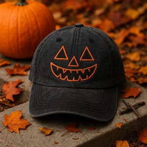 Embroidered Jack-o&#39;-Lantern Baseball Hat: Halloween Costume, Vintage Dad Cap