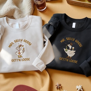 Besticktes Mrs. Silly Goose Bride Sweatshirt, lustiges Gänseliebhaber Tshirt, Ehepaar passendes Hochzeitsgeschenk, Luxus Bachelorette,Mr. Hemd