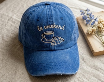 Le Weekend Coffee Croissant Embroidered Washed Cotton Cap