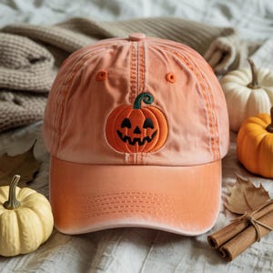 Embroidered Jack-o&#39;-Lantern Baseball Hat: Halloween Costume, Vintage Dad Cap