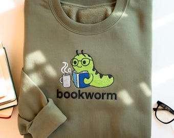 Bookworm Embroidered Sweatshirt, Reader Shirt