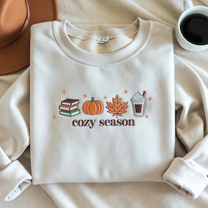 Embroidered Cozy Season Sweatshirt: Pumpkin Spice, Books Lover Fall Gift