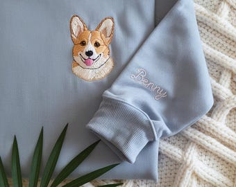 Custom Pet Portrait Embroidered Sweatshirt: Personalized Dog Memorial Gift