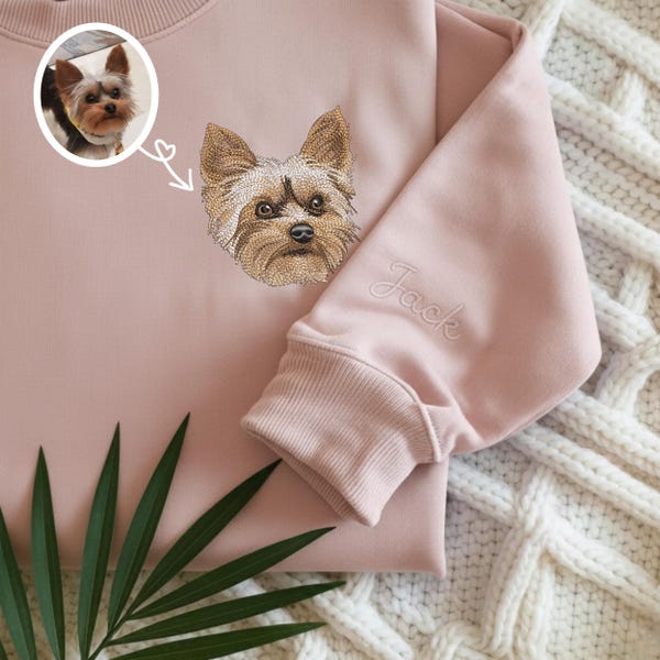Embroidered Yorkie Sweatshirt, Custom Pet Portrait, Yorkie Mom Gift