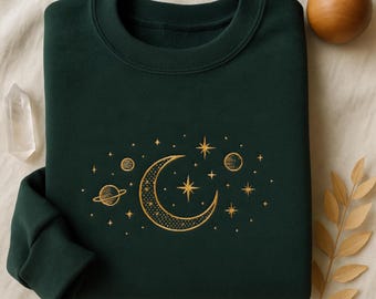 Blusa bordada com fases da lua: Witchcore Celestial Crescent Moon Top