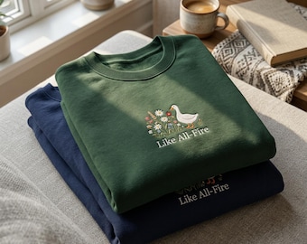 Goose Embroidered Sweatshirt: Like All Fire, Hunger Games Crewneck