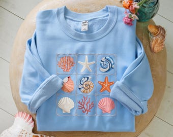 Muschel gestickter Hoodie: Küstenstrand-Liebhaber-Sweatshirt