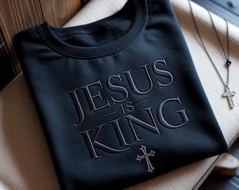 Geborduurde hoodie met 'Jesus is King': Christian Faith Apparel