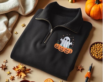 Halloween Sweatshirt-Ghost Sweatshirt-Halloween Embroidered Sweatshirt-Ghost-Halloween Shirt-Fall Sweatshirt-Spooky Season - Pumpkin Season