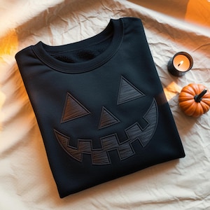 Embroidered Pumpkin Face Sweatshirt: Unisex Halloween Pullover
