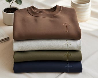 Embroidered Cross Crewneck, Christian Apparel, Personalized Gift