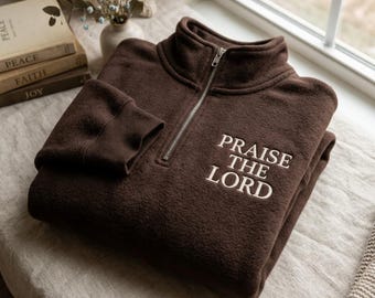 Embroidered Quarter Zip Sweatshirt, Christian Faith Apparel, Bible Verse Sweater