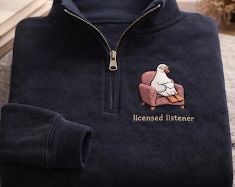Sudadera con cremallera de un cuarto bordada con la inscripción "Oyente con licencia" – Regalo de graduación de psicología