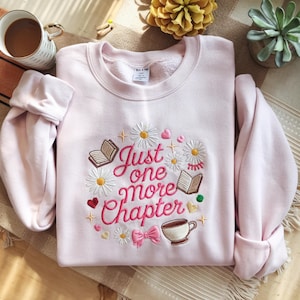 Embroidered Book Lover Sweatshirt: Floral Bookish Reader Shirt