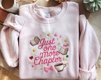 Embroidered Book Lover Sweatshirt: Floral Bookish Reader Shirt