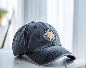 Embroidered Sun Baseball Cap, Washed Hat