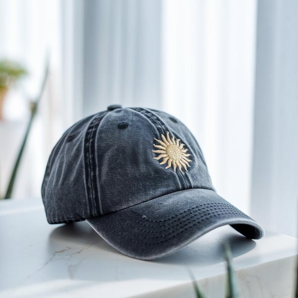 Embroidered Sun Baseball Cap, Washed Hat