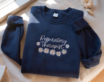 Embroidered Floral Respiratory Therapist Sweatshirt, Lung Therapist Gift